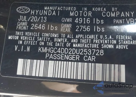 2013 Hyundai Genesis 3.8 from USA, damaged, VIN KMHGC4DD2DU253728